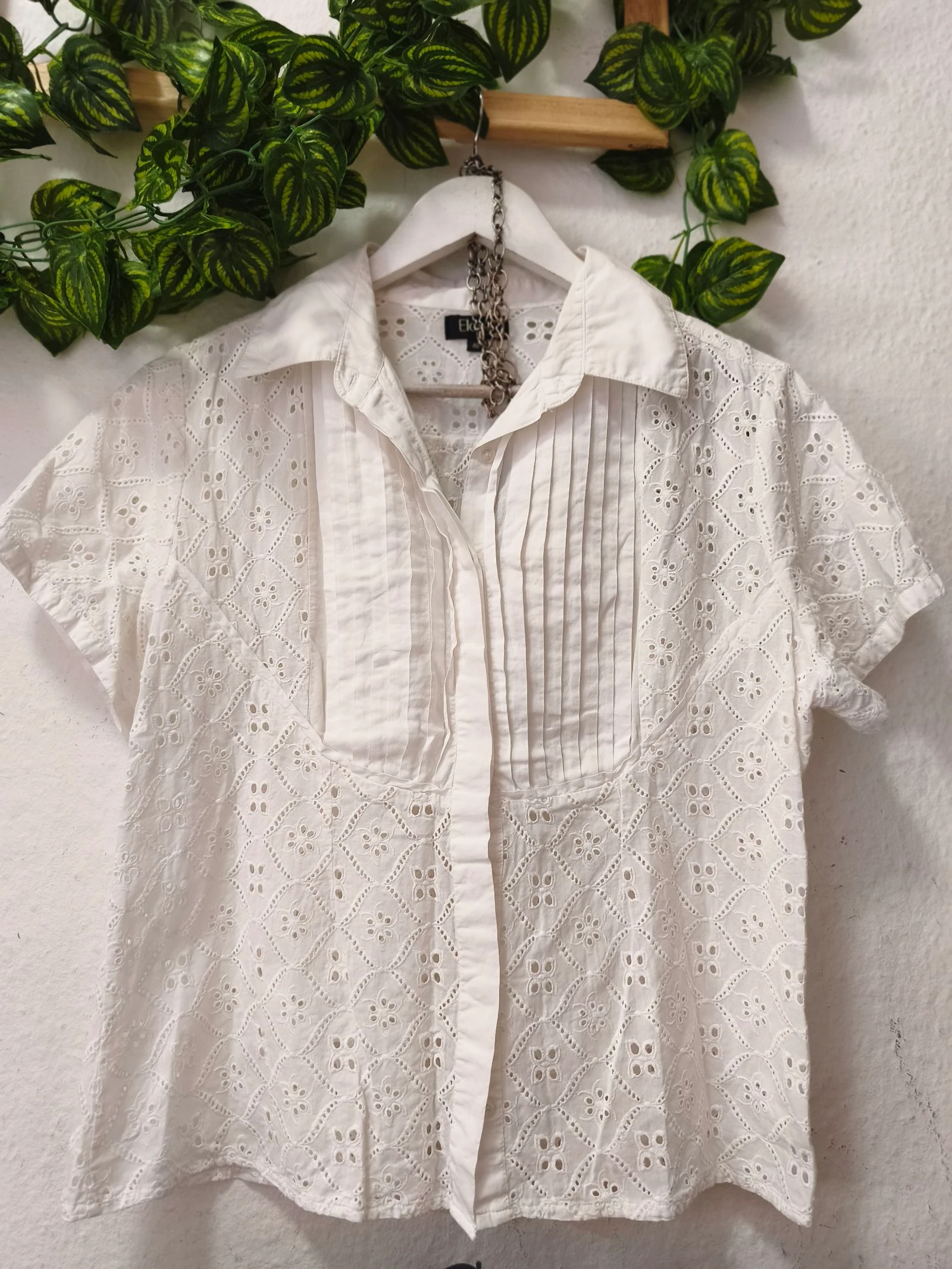 White embroidered sheer cotton blouse for women size 46 Elogy – photo 2